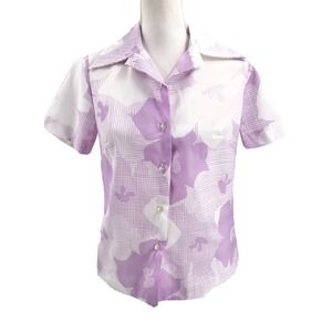 Graff Californiawear Vintage Womens 70's Hawaiian Floral Print Button-Up Shirt